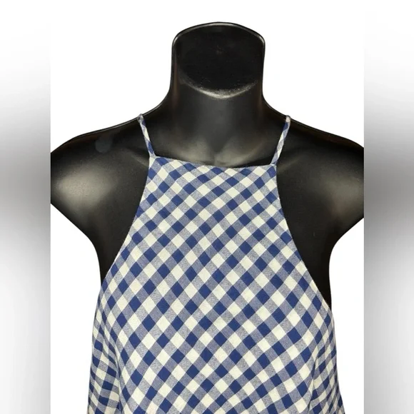 AEO women’s Blue Gingham Hi-Neck Swing Tank plaid white blue sz M preloved - Picture 8 of 11